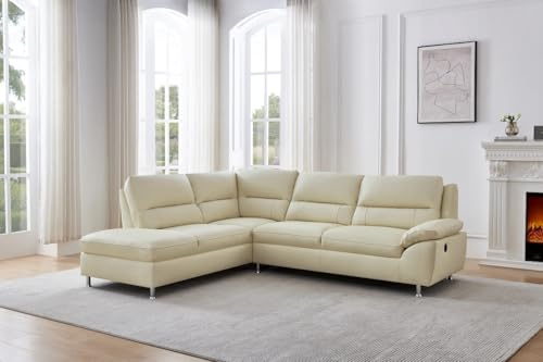 SC Furniture Ltd Ivory Cream Genuine Real Leather Corner Sofa - Left Hand Facing TUSCANY
