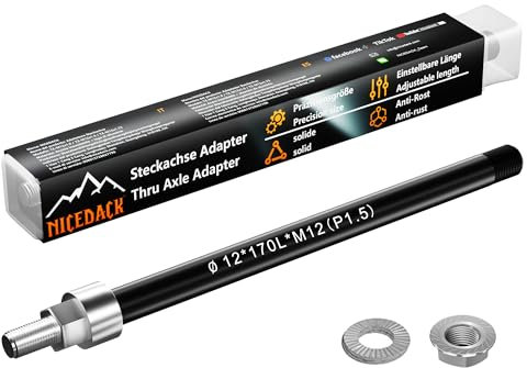 NICEDACK Axe enfichable M12 x 1,5-170 mm avec adaptateur pour remorque de vélo