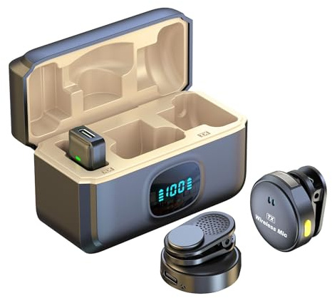 Trådlös Lavalier-mikrofon med dubbel inspelning – mikrofon 40H batteri, 80dB brusreducering, magnetisk klämma och typ-C/Apple-adapter för telefon/dator