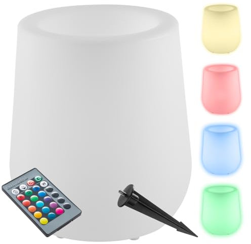 TecTake® Macetero con Luces Led Exterior Jardin con 16 Colores RGB, Mando a Distancia, Estaca para Tierra, Maceteros Grandes Exterior, Decoracion Terraza - 38 x 38 x 44 cm