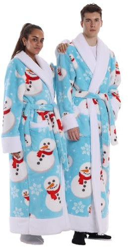 Gegeryozer Peignoir de Bain Long en Flanelle Épaisse et Douce 140 cm sans Capuche - Robe de Chambre Chaud avec Poche et Ceinture - Taille Unique pour Femme, Homme - Cadeau Maison Spa