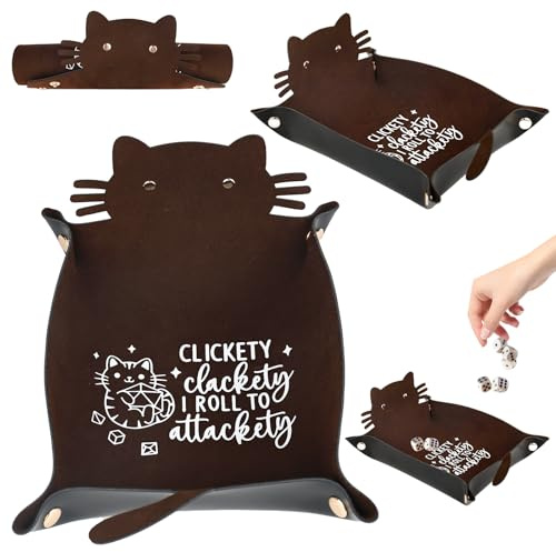 XCDMJ Plateau Dés À Face Chat, Rectangle Pliant en Cuir PU Et Porte-Dés en Velours