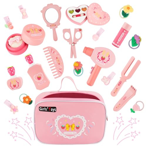 Set Trucchi Bambina in Legno Finti,Trucchi Bambina Set,Set di Trucchi per Bambini,In Legno,Giochi di Ruolo,per Bambini,Bambine Dai 3 Anni in Su