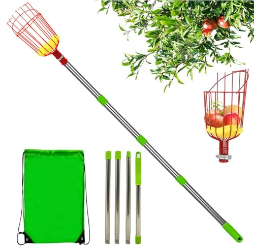 Fruit Picker Basket - Cestino raccoglitore di frutta: raccoglitore telescopico in acciaio con cestino, raccoglitore di frutta leggero, smontabile, resistente alla ruggine per prugna, per