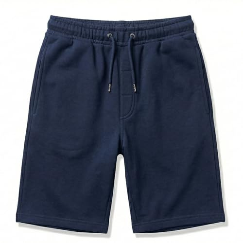 Mens Fleece Shorts Elasticated Waist Cotton Jersey Gym Running Sports Lounge Shorts with Pockets Navy XL