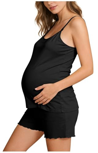 Maternity Pyjamas for Women Pregnancy Camisoles Tops and Shorts Set with Built In Bra Breastfeeding Strappy 2 Piece Lounge Wear Sets Comfy Soft Postpartum Maternity Wear Sleepwear