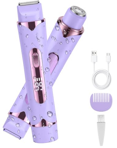 Afeitadora Eléctrica Mujer 2 en 1, Depiladora Intima Mujer y Recortadora Corporal, Rasuradora Mujers Zona Intima Seco y Húmedo IPX7, Maquina de Afeitar Mujer para Bikini Axilas Piernas Cara