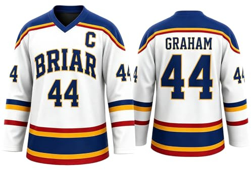 Maillot De Hockey Grahams 44 Col V Sweatshirt Universitaire Uniforme de Hockey sur Glace Comfort Casual T-Shirt Manches Longues Sport Training Clothing pour Les Fans Blanc M
