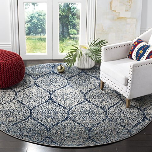 Safavieh Modern Chic Indoor Woven Round Area Rug, Madison Collection, MAD604, in Navy / Silver, 201 X 201 cm for Living Room, Bedroom or Any Indoor Space