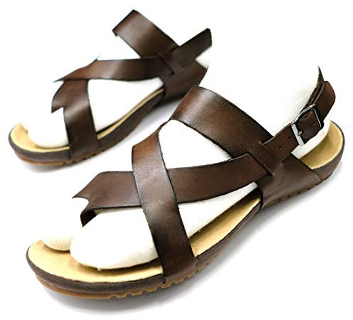 Harssidanzar Herren Leder Sandalen Riemchensandalen Gladiator Sommer Schuhe Ledersandalen Slingback Zehentrenner, Braun,43 EU