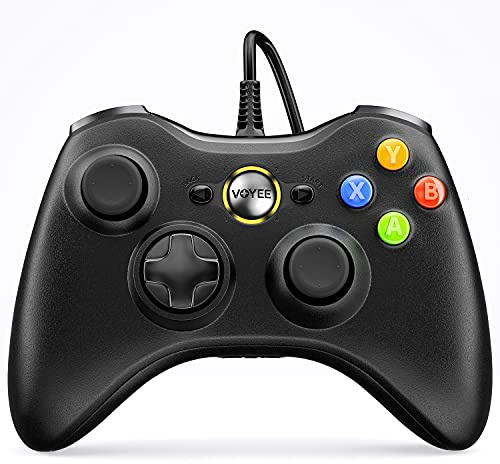 VOYEE PC Controller, Wired Controller Compatible with Microsoft Xbox 360 & Slim/PC Windows 10/8/7, with Upgraded Joystick, Double Shock | Enhanced (Black)