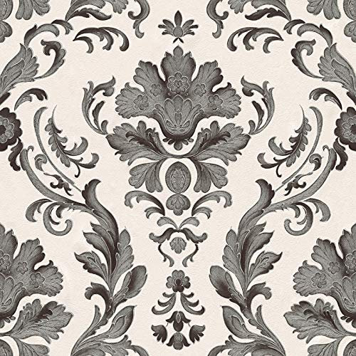Carta da parati damascata barocca Nero/Antracite Bianco 301901 30190-1 A.S. Création Concerto 3 | Nero/Antracite/Bianco | Rotolo (10,05 x 0,53 m) = 5,33 m²