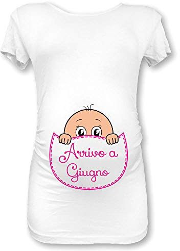 Babloo T Shirt Maglia Premaman in Arrivo a Giugno Bianca Femminuccia L Manica Corta