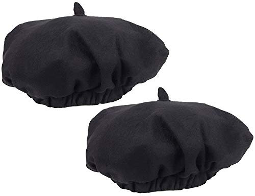 com-four® 2X Baskenmütze schwarz, für Alltag, Karneval, Fasching, Halloween & Motto-Partys, Béret in Einheitsgröße, tolles Modeaccessoire oder Kostüm