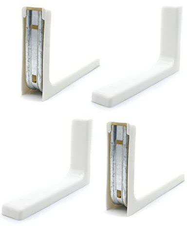 DOJA Barcelona | Regalwinkel für Regalbrett | 4 Kunststoff Abgedeckt Regalträger | Winkelträger Chwerlast | Regalhalter Winkel 115x78mm | Halterung für Wandregal Weiß/Regalhalterung/Wandhalterung