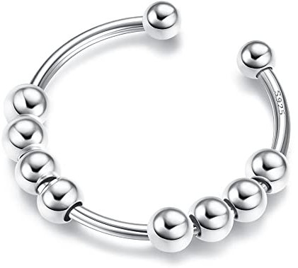 JeweBella Ring Silber 925 Damen Verstellbar Offene Ring mit Beweglichen Perlen Stapeln Daumenring Fingerring Sterling Silber Ringe für Mädchen Frauen Schmuck Geschenk für Mama Tochter mit Box