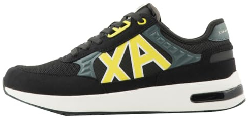 Armani Exchange Men's Dusseldorf Embossed Geometric Motifs Sneaker Lace up Black+ Grey+ Yellow,44