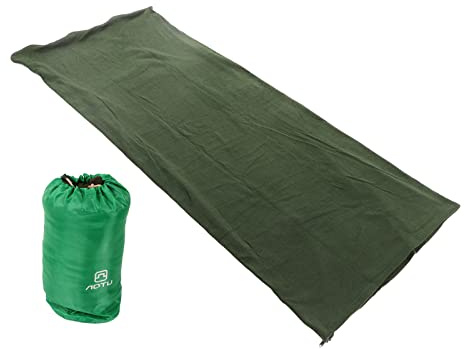 BORDTRACT Doublure Polaire Sac de Couchage, Drap de Sac de Couchage avec Fermeture Éclair Continue, pour Adulte par Temps Chaud, Froid, Sac De Couchage Chaud De Voyage Portable(Vert Militaire)