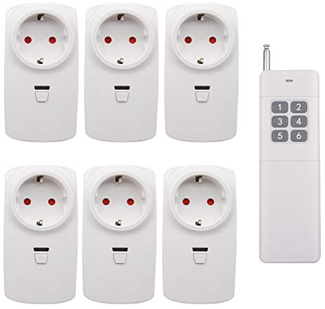 EU 6*Funksteckdosen unabhängig Steuerung Funksteckdosen mit Fernbedienung 300m 400m Reichweite schaltbare Außen Outdoor Gartenleuchte aussenbereich 10A 1500W