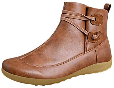 IQYU Zapatos descalzos para mujer, resistentes al agua, antideslizantes, para mujer, botas de senderismo de invierno para mujer, botas de nieve impermeables, zapatillas de deporte vintage, marrón, 37
