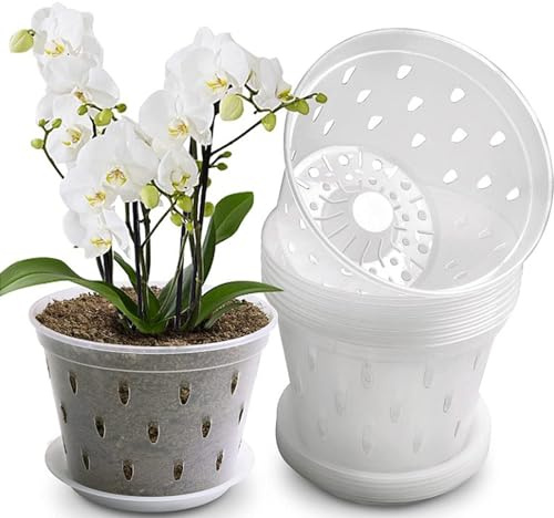 Altsuceser 2Pcs Clear Orchid Pot Orchid Pots Flower Planters Plastic Orchid Pots with Holes and Saucers Plastic Flower Plant Pot Breathable Slotted Orchids Planter Flower Plants Gardening Pots 15cm