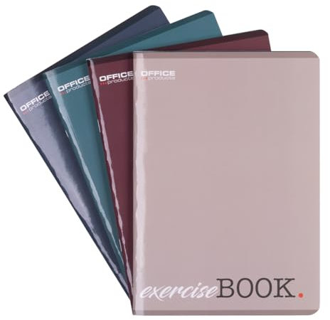 OFFICER PRODUCTS Schulheft/Format A5 96/96 Blatt Kariert/Mixed 4er Packung - 4 Stück/Packung Motive Sortiert/Für Junge Leute Kinder/mit Rand/Weiße Karten/Blau Kariert