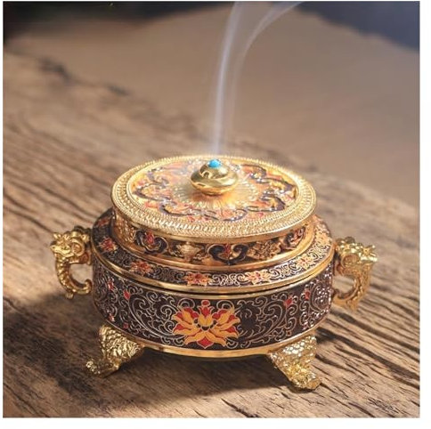 Portaincenso Bruciatore di incenso di loto in smalto colorato, base di incenso verniciata in metallo da 4 piedi, cerimonia del tè for meditazione, yoga, fragranze for ufficio domestico Fontana dell'in