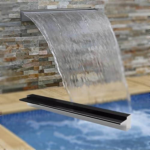 SBCWH Fontaine de Piscine Cascade, Déversoir de Caractéristique d'eau en Acier Inoxydable 304, Lame de Cascade avec Accessoires, pour Piscine, Étang Extérieur de Jardin, Spa(80cm)