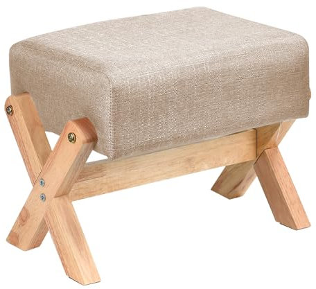 HWSWSH Polsterhocker, Fußhocker Gepolsterter, Sofahocker, Klapphocker Holz, hocker gepolstert, Stapelhocker, Footstool, 37 x 26 x 30 cm Ottomane Kleiner für Wohnzimmer, Schlafzimmer (Leinenfarbe)