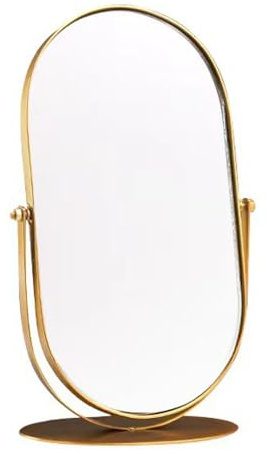 Hosoncovy skrivbordsspegel med stativ metallram sminkspegel bordsspegel med stativ oval fristående badrumsspegel sovrumsspegel (guld)