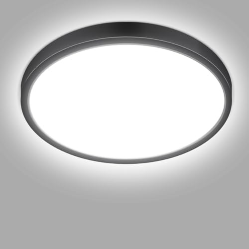 hepside Bathroom Light, 3000K/4000K/6500K 3 Color Temperature LED Ceiling Light, 15W 1500LM, Waterproof, Round, Small, Modern, Flush Ceiling Light for Bathroom, Kitchen, Bedroom, Black