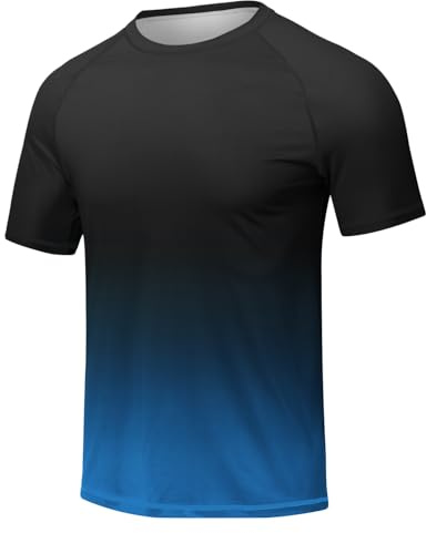 Huayuzh Mens Swimming Short Sleeve Shirt Rash Guards Black Gradient Blue M