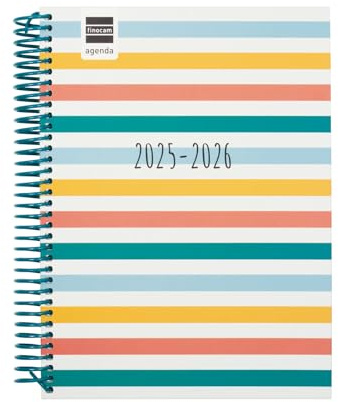 Finocam Agenda Diva Cours 2025/2026 1 jour par page Septembre 2025 à juin 2026 (année scolaire) + juillet et août résumés Couleurs espagnoles
