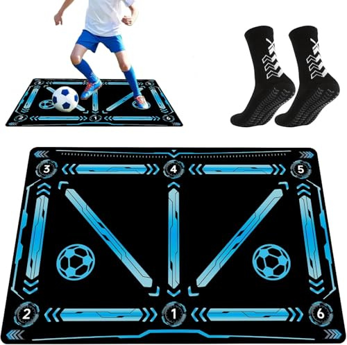 Soccer Training Mat – 35.4×23.6 Inches, Includes Premium Anti-Slip Soccer Socks Improve Agility and Coordination, Dribble & Ball Control Trainer for Solo Practice