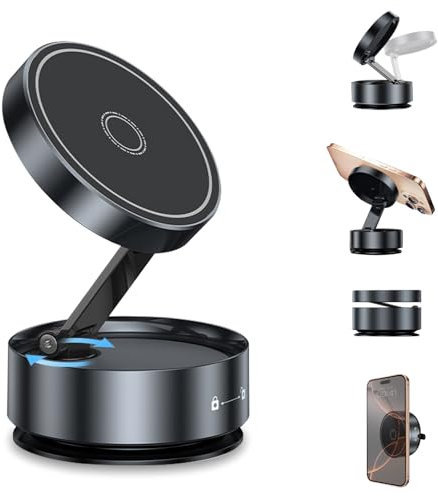 VENINGO Soporte Magnetico Movil Coche Compatible con iPhone 17/16/15/14/13/12/11/Pro/Max/Plus Suporte Telemovel Carro Plegable Fuerza Magnética Súper Fuerte, Negro