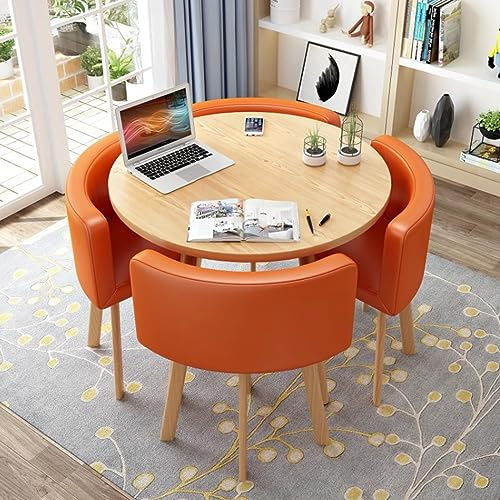 Modern Round Dining Table Set with 4 Chairs Compact Office Conference Room Furniture Stylish Kitchen & Living Room Lounge Decor (31.5 Diameter)