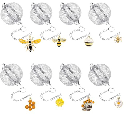 8Pcs Tea Ball,2.1 inch Tea Infuser for Loose Leaf Tea,Teas Strainer with Honey Bee Set Pendant,Loose Leaf Teas Steeper for Flavoring Herbal Spices and Seasonings