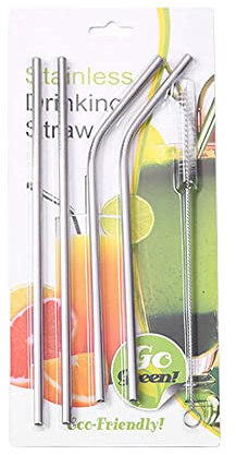 Set di 4 canne da bere riutilizzabili in acciaio inossidabile 304 metalliche rette e curve con spazzola pulitrice