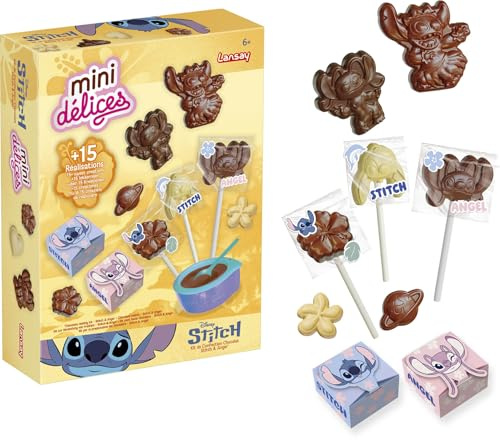 Lansay Mini DELICES - Chocolate Confection Workshop - Stitch & Angel - Barnchokladsats med formar och tillbehör - Stitch-formade choklad - gourmet skapelse från 6 år