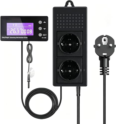WOLEGM PID Termostato per terrario, rettili, riscaldamento giorno e notte, con timer, termostato digitale, regolatore di temperatura, presa con sensore NTC, 220 V, per acquario, serra, terrario