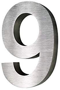 Hausnummer 9 Edelstahl 3D Design Arial rostfrei witterungsbeständig 20cm Höhe gebürsteter Edelstahl V2A inkl. Montagematerial Alle Hausnummern erhältlich: 0 1 2 3 4 5 6 7 8 9 A B C D