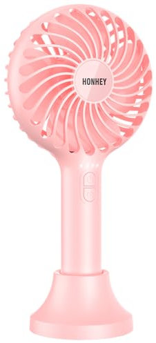 HonHey Handheld Fan Portable, Mini Hand Held Fan with USB Rechargeable Battery, 4 Speed Personal Desk Table Fan with Base, 3-10 Hours Operated Small Makeup Eyelash Fan for Women Girls Kids Outdoor
