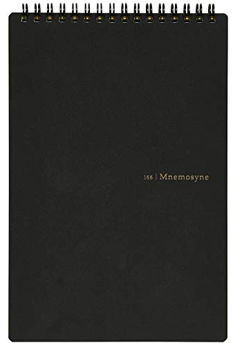 Maruman Mnemosyne Lined Notebook- Vertical A5, 5.83 x 8.27, 70 Sheets / 140 Pages, 7mm College Ruled With Center Line Journal, Perforated Pages & Wire-Bound to Lay Flat, Black, Made in Japan
