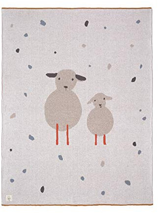 LÄSSIG Baby Krabbeldecke Strickdecke Spieldecke Schmusedecke Kuscheldecke GOTS zertifiziert weich/Baby Blanket 75 x 100 cm Sheep