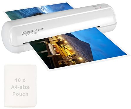 SINCHI A4 Laminator, 75-100-125 Micron, Thermal Laminating Machine with 10 Pouches, Jam Release Lever, 30-Min Auto Shut-Off, Easy One-Click Operation, Compact for Home, Office, and School