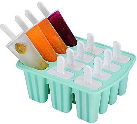 TAIYUNWEI Ice Cream Molds with 12 Cavities, FDA Certified Food Grade Silicone Popsicle Moulds with Sticks, Reusable-Easy to Release