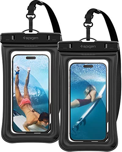Spigen wasserdichte Handyhülle [Aqua Shield] [2 Stick] IPX8 wasserfeste Handytasche Unterwasser Hülle kompatibel mit iPhone 16/15/14/13 Serien, Galaxy S25/S24/S23 und Allen Smartphones - Schwarz