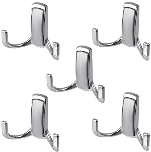 Aerzetix - C64368 - Set di 5 Ganci appendi da parete doppio 60x76x30mm - gancio/appendiabiti sospensione cappello accappatoio bagno asciugamano doccia WC - in metallo - finitura cromo + argento opaco