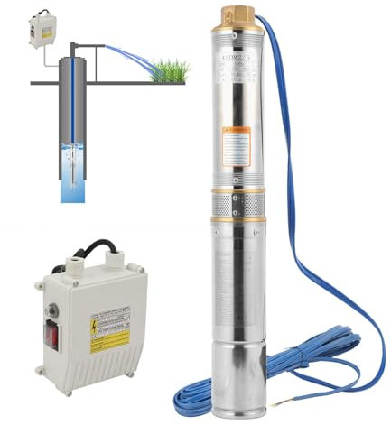 Jopassy Tiefbrunnenpumpe 4000l/h, 750W Wasserpumpe mit 20m Kabel, max. 35°C, Unterwasserpumpe Druck 6,7bar, Tauchpumpe Edestahl Brunnenpumpen sandverträglich
