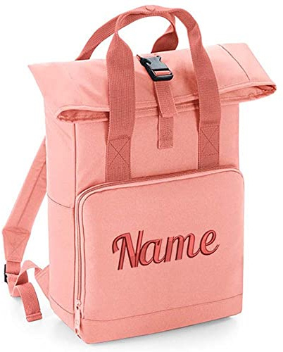 Elefantasie Rucksack mit Name bestickt Rolltop für Kinder und Erwachsene Altrosa S